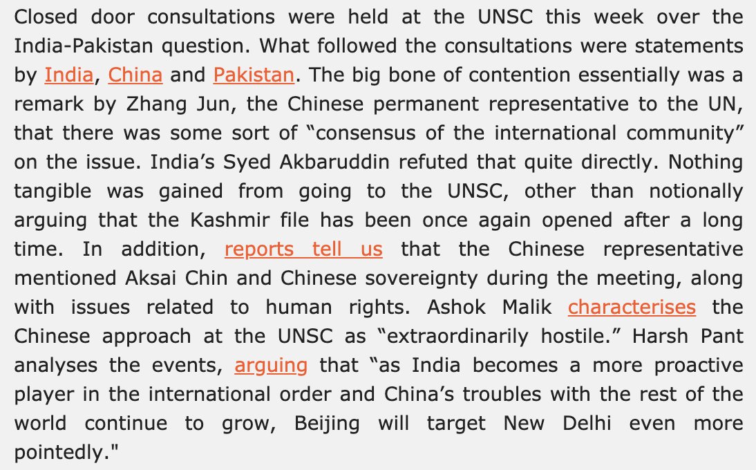 That was followed by the “India-Pakistan Question” being discussed at the UNSC. This was China raising an issue at Pakistan’s behest, as Wang Yi seemingly had promised. Zhang Jun did mention Aksai Chin, but India-China kept talking thereafter.  https://mailchi.mp/ad33fbeefdcc/eye-on-china-kashmir-at-unsc-myanmar-clashes-scs-tensions-hk-strategy-taiwan-arms-sales-trade-talks-twitter-takedown?e=[UNIQID]