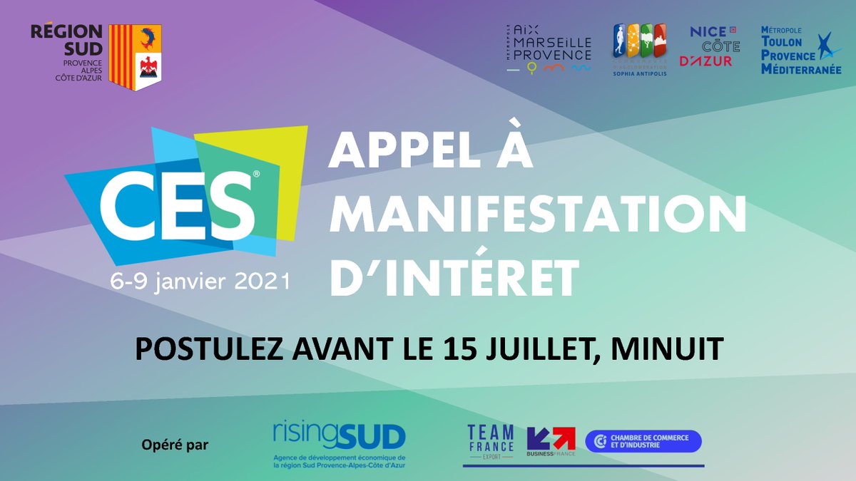 Entreprises, startups innovantes de <a href="/maregionsud/">Région Sud</a> candidatez et exposez au <a href="/ces/">CES</a> 2021 ! swll.to/Bu8Uh6
#innovation #ces #startup swll.to/Bu8Uh6