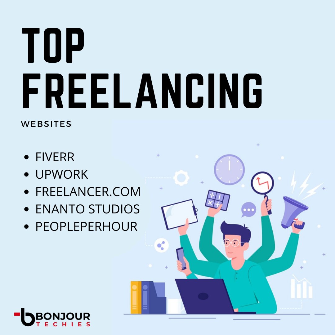 BonjourTechies's tweet photo. Here are some of the best freelancing websites to kickstart your freelancing career and making passive income online.
#bonjourtechies #freelance #freelancing #freelancingwebsites #websites #blog #graphicdesigner #digitalmarketig #socialmedia #socialmediamarketing #marketingtips https://t.co/KayeuO10xr