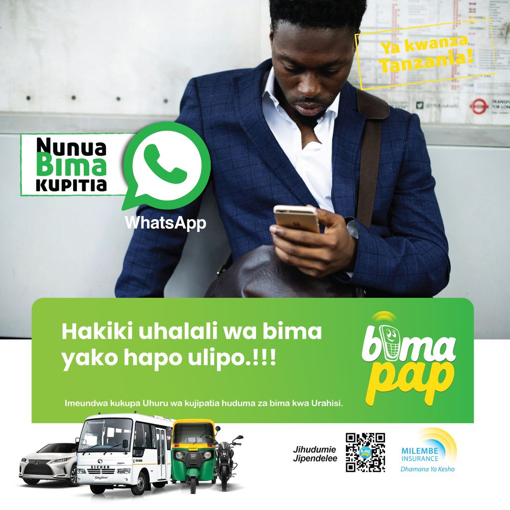 bimapaptz's tweet photo. TUMA NENO BIMAPAP Kwenda 0764166066 Utapata ujumbe utakaokupelekea kupata link ya whatsapp na ulipie bima yako kiganjani. https://t.co/a5TWBO3W4f