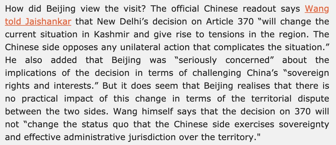 The Chinese readout from S. Jaishankar’s visit is attached in the image below. Clearly, it seemed that Beijing was concerned but understood and wanted to underscore to India that practically on the ground, the decision wouldn’t change things.  https://mailchi.mp/7d3be6d92e37/eye-on-chinajaishankars-visit-hk-chaos-tech-gains-economy-weakens-ideological-education-us-frictions?e=[UNIQID]