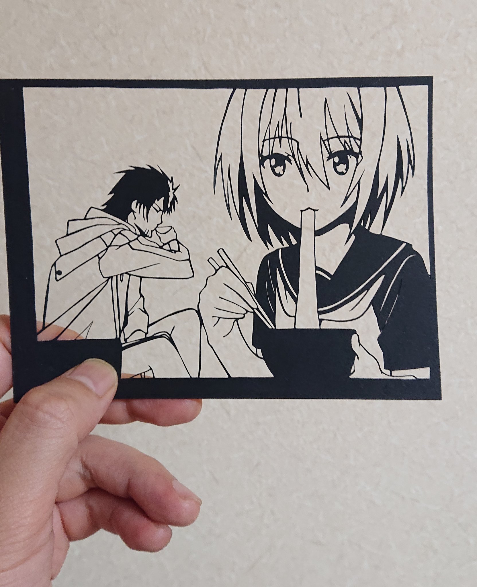 ゆき ニンジャスレイヤー フロムアニメイシヨン スワン ソング サング バイ ア フェイデッド クロウ Part2 より ヤモト コキ カギ タナカ切り絵 たまにはこういう ガシガシ切るようなのもいいですね シヨン Opでフジキド サンがザッピングし