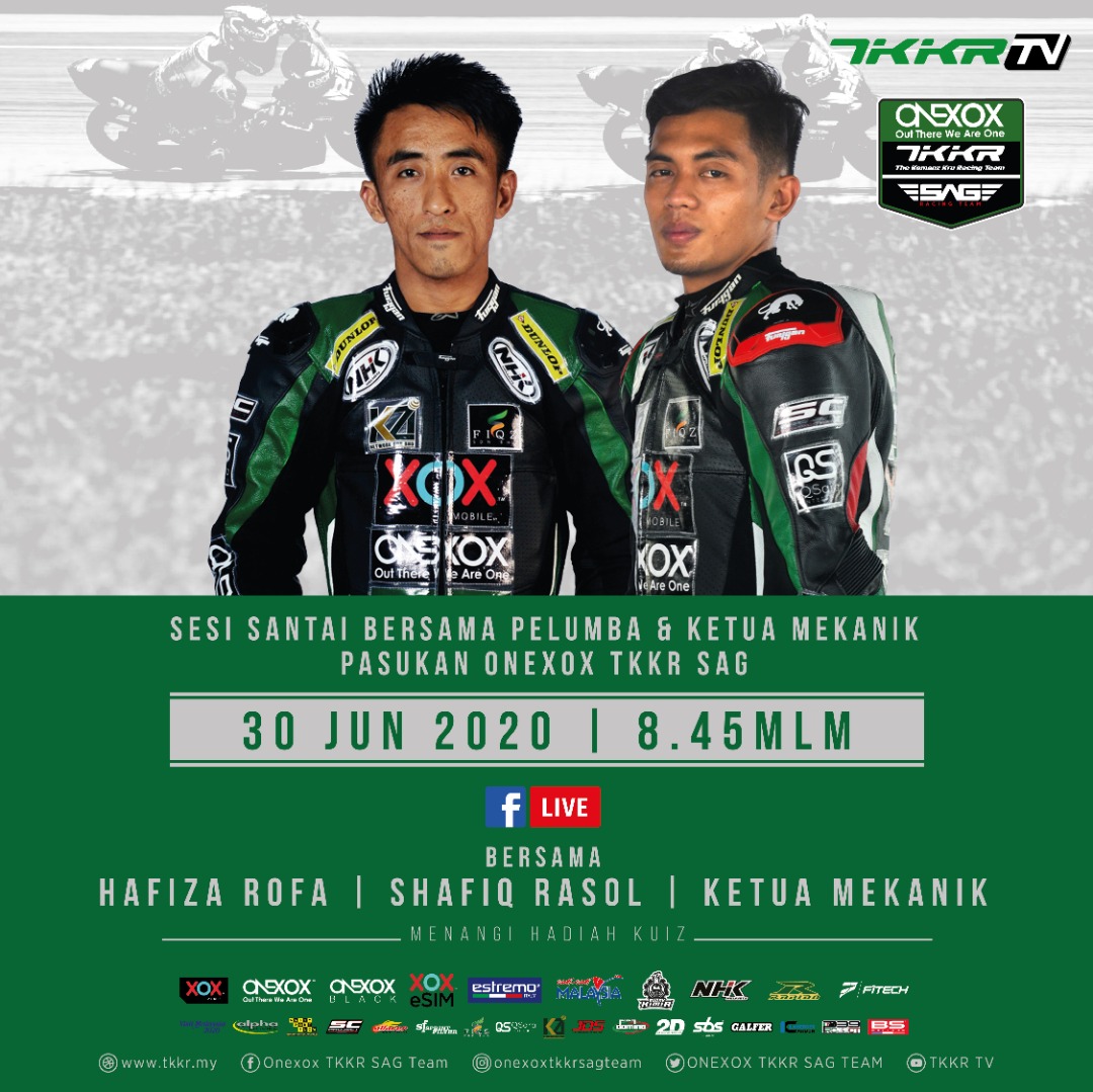 tkkrracingteam's tweet photo. Hadiah menarik menanti anda Guys !!
Sesi Sembang Rider sekali lagi menjemput Shafiq Rasol dan Hafiza Rofa pelumba Malaysian Cubprix CP125 dan bersama Ketua Mekanik OTST.

Saksikan juga dua segmen baru dari kami!

#TKKR
#TKKRTV
#TKKRMotorsport
#OnexoxTkkrSagTeam
#SpeedShoppeByTKKR https://t.co/4Qy57QgHbS