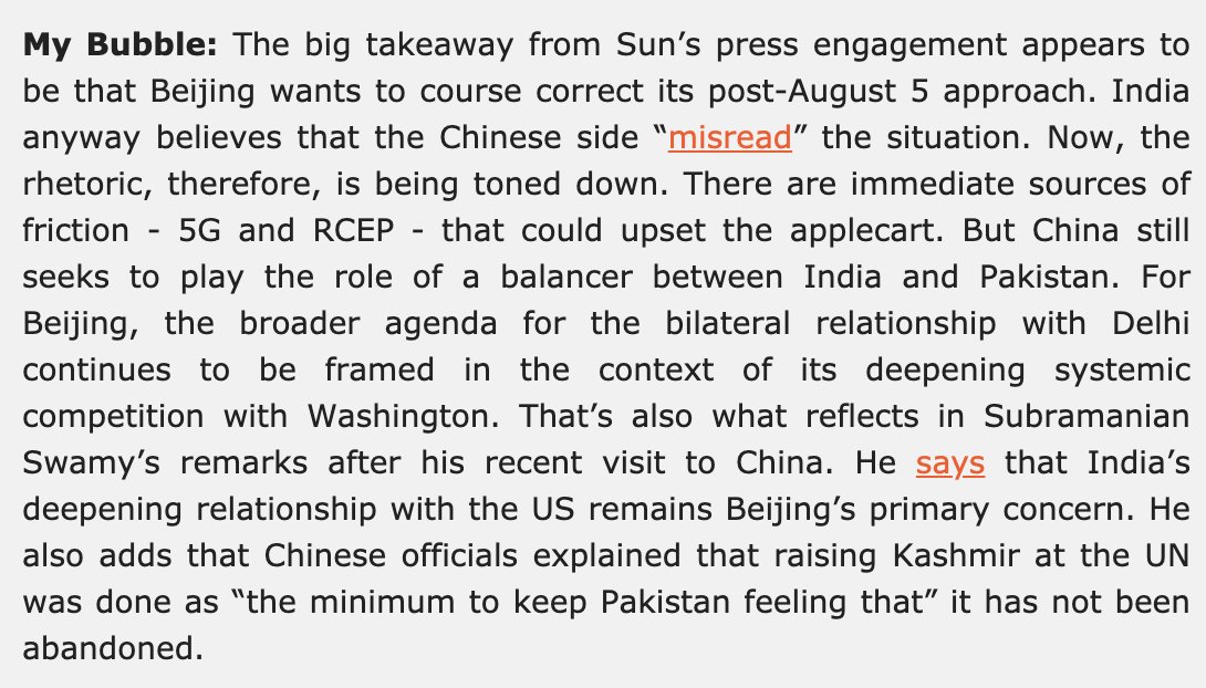 The next week, Chinese AmB. Sun Weidong gave two interviews, talking about the relationship in positive light. Here’s what I had thought reading his comments.  https://mailchi.mp/61dc70c214b2/eye-on-china-rcep-jaishankars-view-prc70-imrans-visit-trumps-invitation-hk-violence?e=[UNIQID]