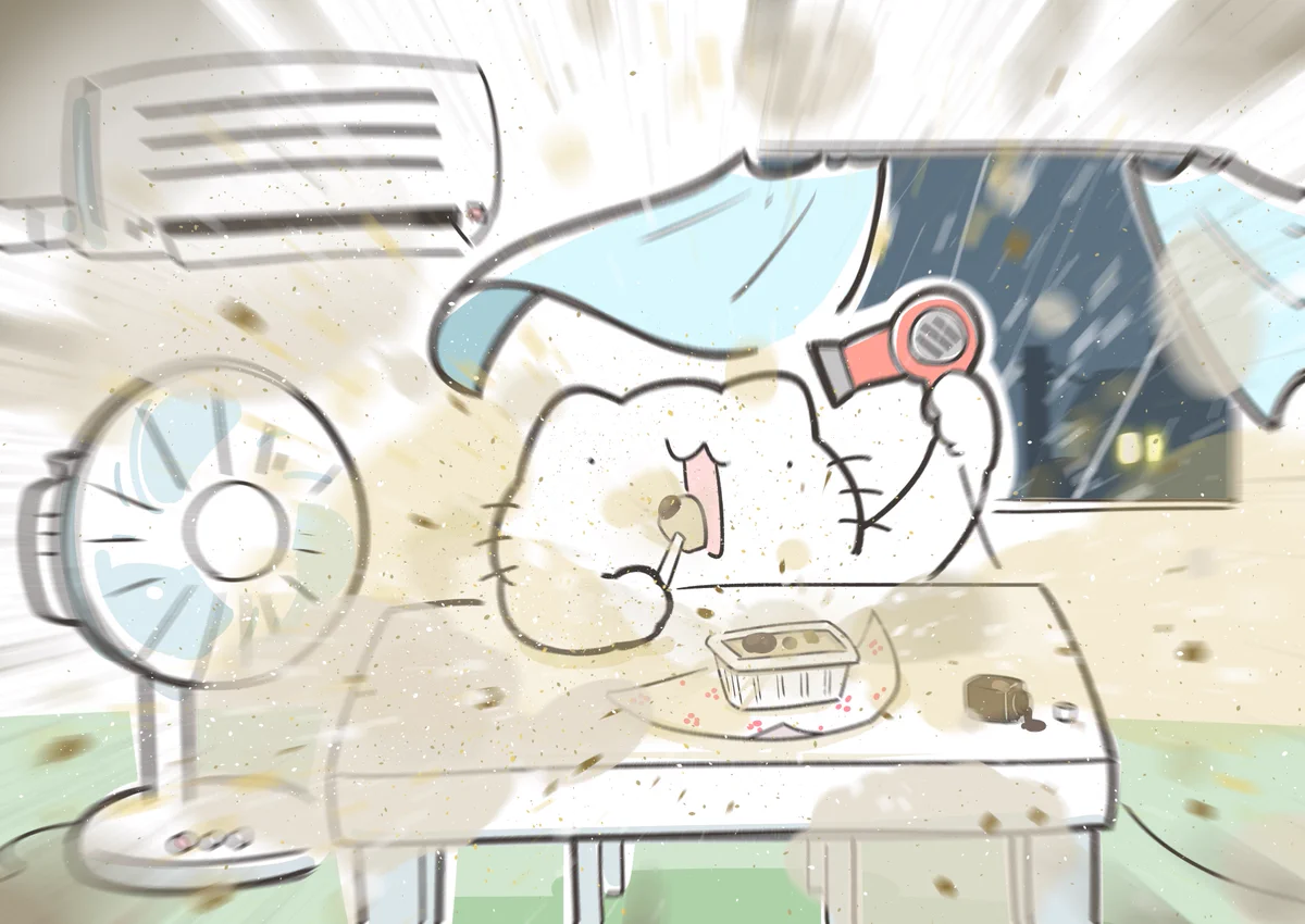 信玄餅を食べるのがへたくそな猫ちゃん!扇風機の近くで食べるた結果