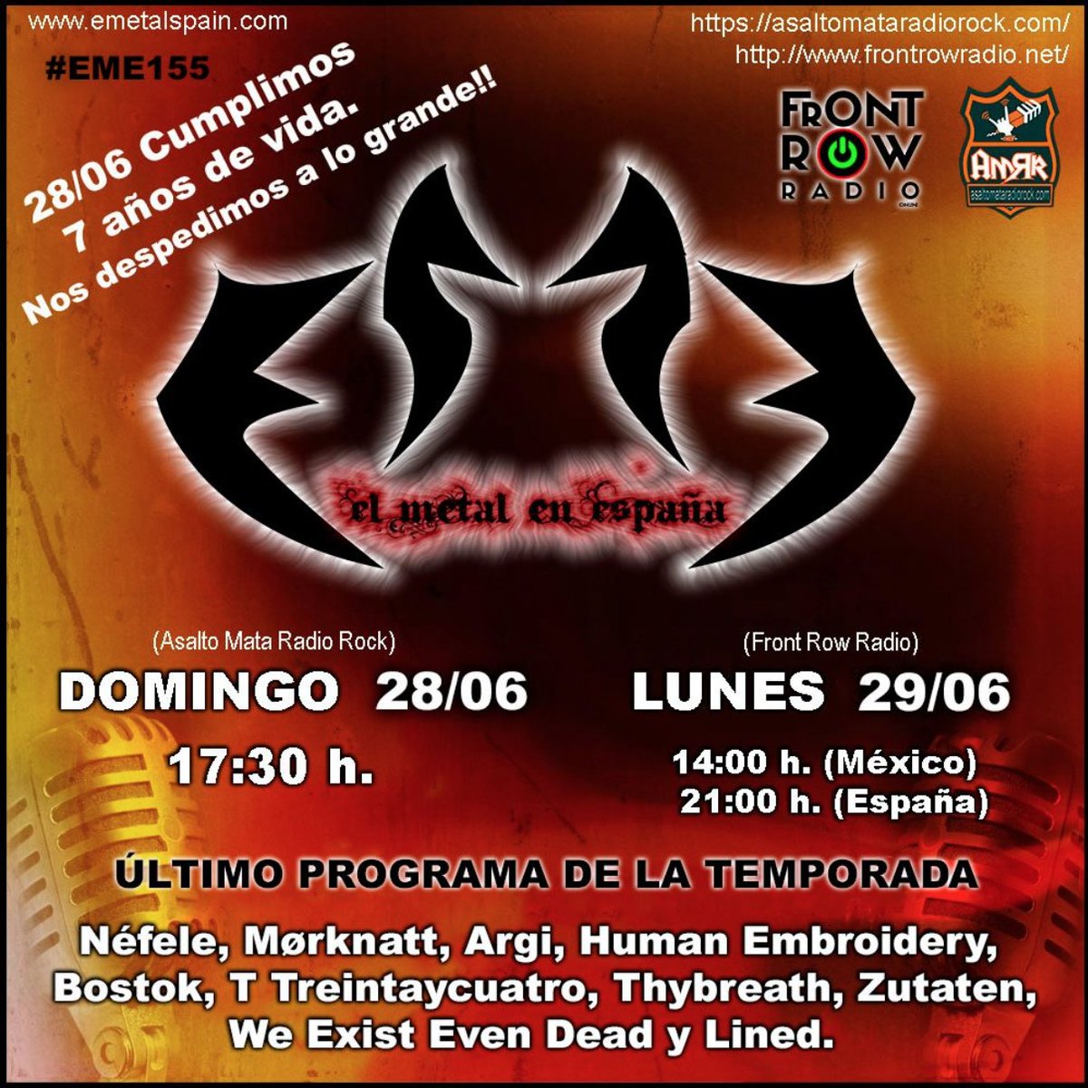 We Exist Even Dead (@weexistevendead) on Twitter photo Hoy a las 21:00 vamos a sonar en Front Row Radio en el último programa de la temporada de El Metal En España.
<a href="/ElMetalenEspana/">El Metal en España</a>
Pasaros por frontrowradio.net para escucharlo! 😈😈 Hoy a las 21:00 vamos a sonar en Front Row Radio en el último programa de la temporada de El Metal En España.
<a href="/ElMetalenEspana/">El Metal en España</a>
Pasaros por frontrowradio.net para escucharlo! 😈😈