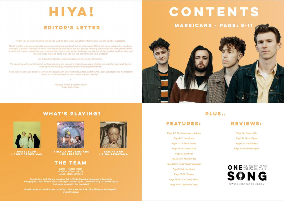 onegreat_song's tweet photo. 🧡We're down to the very last of our printed stock for Issue 1 of One Great Zine!🧡

The full digital magazine is coming this Wednesday, so we thought we'd give you a sneak peek of what's inside.

Get the final physical copies here: https://t.co/xF2zoqkKKW https://t.co/34p8kiQe0e