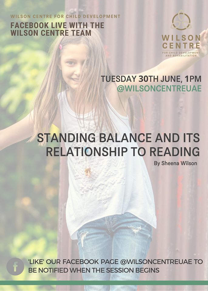 Join us tomorrow at 1pm for a Facebook live talk on the link between a human's ability to balance and their reading aptitude.
#wilsoncentreuae #facebooklive #facebookwebinar #professionaldevelopment #childdevelopment #freetalk #freewebinar #childcaretalk