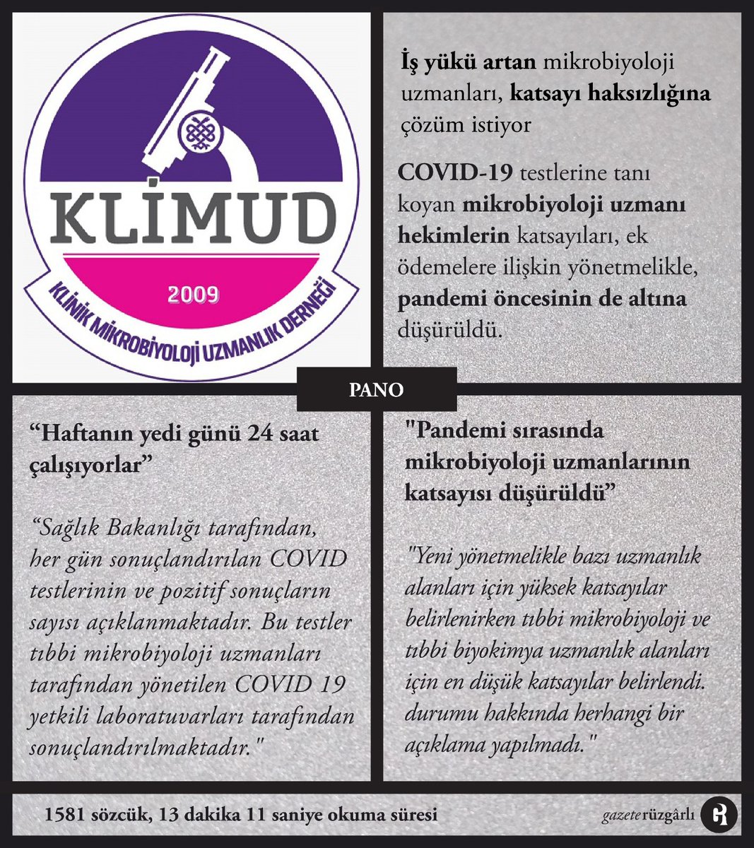 GazeteRuzgarli's tweet photo. Salgınla birlikte 7/24 çalışma düzenine geçen mikrobiyoloji uzmanları, katsayı haksızlığına çözüm istiyor
#katsayıhaksızlığı #bukadartestikimyaptı #MikrobiyolojiUzmanlari #ToplamTestSayisi #Klimud #katsayiadaletsizligi https://t.co/RN8K5T5N6M