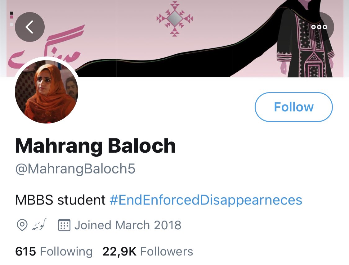 It proves that Mama Qadeer’s fraud campaign blaming LEAs, FC or Army for enforced disappearances & killings is just a tactic to malign Pakistan.Now we come to another question:Who is Mahrang Baloch?She is an MBBS student at BMC, where Allah Nazar founded BSO-Azad./116