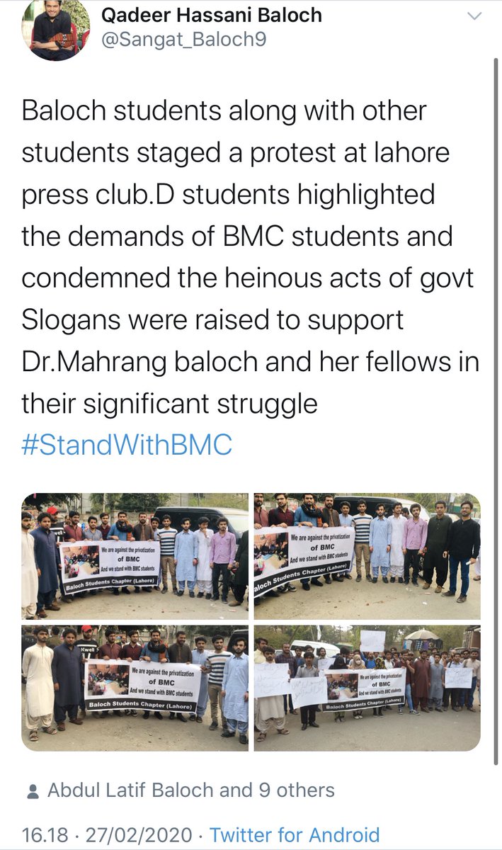 It proves that Mama Qadeer’s fraud campaign blaming LEAs, FC or Army for enforced disappearances & killings is just a tactic to malign Pakistan.Now we come to another question:Who is Mahrang Baloch?She is an MBBS student at BMC, where Allah Nazar founded BSO-Azad./116