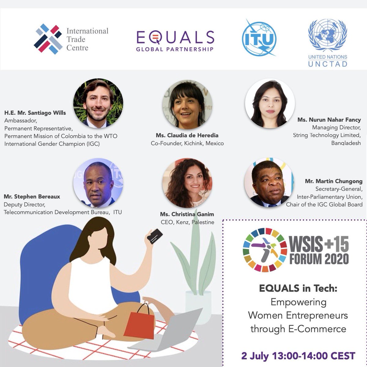 🟣Don’t miss it! Register if you want to know more about how #ecommerce is empowering women! A gender balanced panel with our male champions for gender equality and women leading in tech!

✏️itu.int/net4/wsis/foru…

<a href="/ITCnews/">International Trade Centre (ITC)</a> <a href="/UNCTAD/">UN Trade and Development</a> <a href="/ITU/">Int’l Telecommunication Union</a> #EqualsinTech #SheTrades #eTradeForWomen