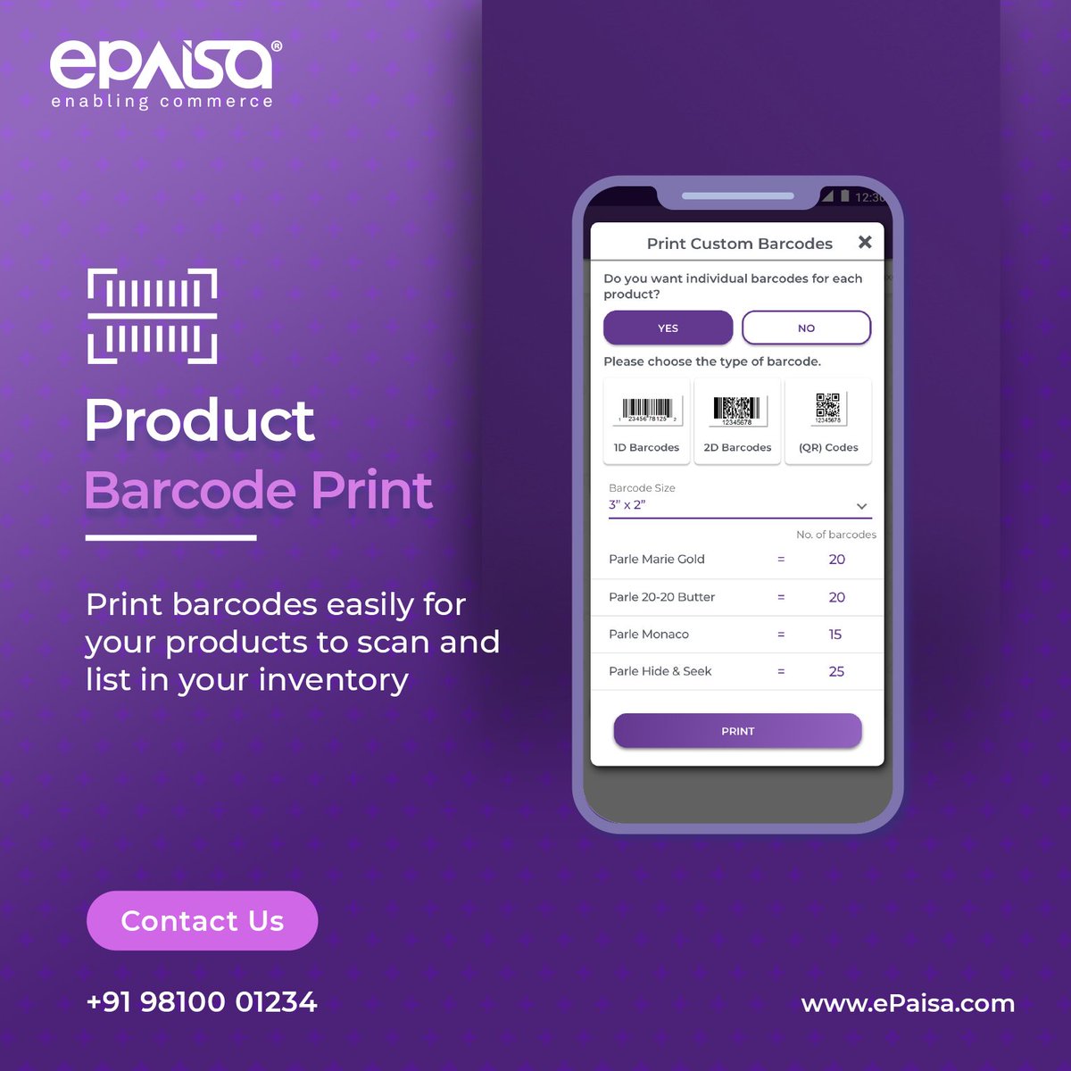 myePaisa's tweet photo. Print Barcodes for your products right from our ePaisa POS App which makes it easier for you to scan and add the product in your inventory.
#Barcodeprint #Inventory #pos #Retail #SME #Business #India #ePaisa https://t.co/qNO3UPnEyx