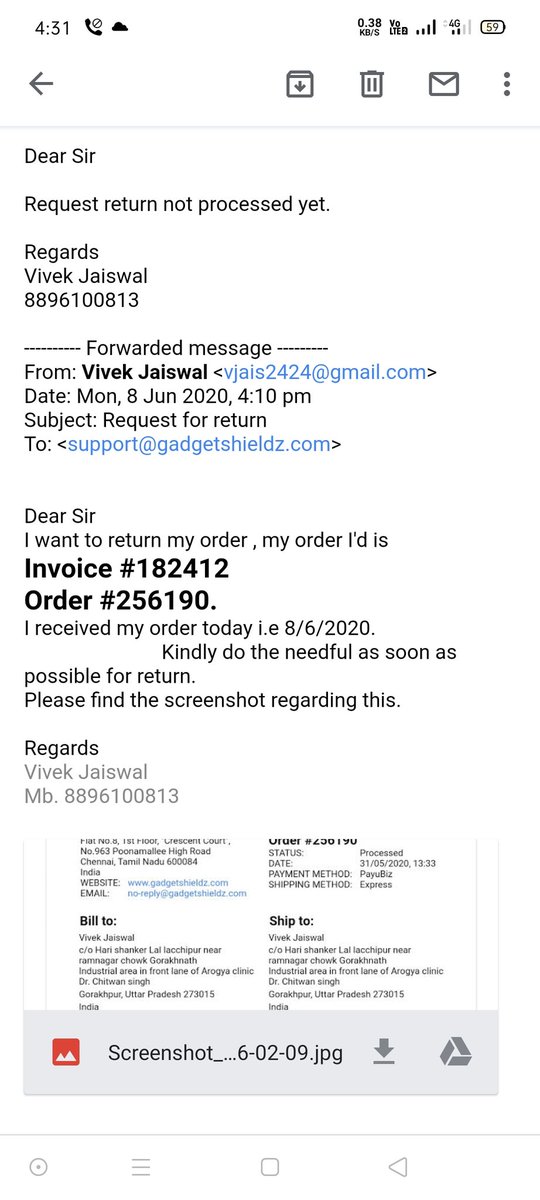 vj3311's tweet photo. @gadgetshieldz My return request not initiated yet after many reminders.. https://t.co/76jLyT7hSK