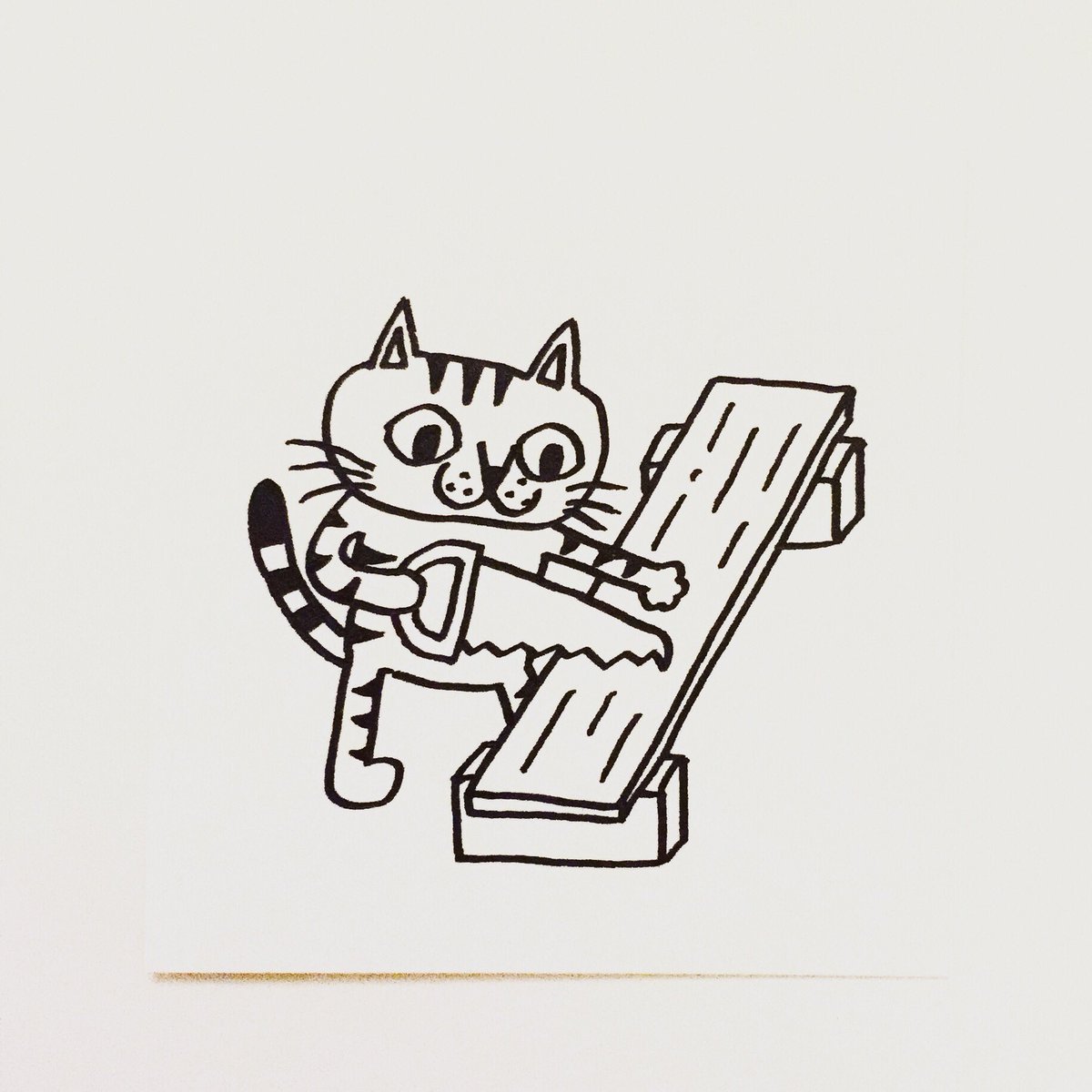 O Xrhsths 肌子 Sto Twitter 今日のイラストはコレ ｪ のこぎりで木を切る猫 イラスト 猫 ネコ ねこ オリジナル ペン画 アナログ画 絵 猫の絵 白黒猫 キジトラ猫
