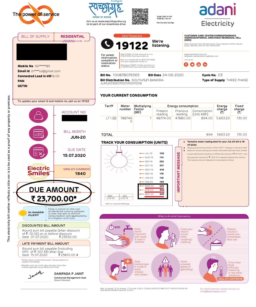 3 - The lockdown started mid March in Mumbai. I have been home from 13th of March. My consumption for that month is 226 Units. Even if I double that amount, it should be 552. But the total units consumed for the next 3 months TRIPLED.