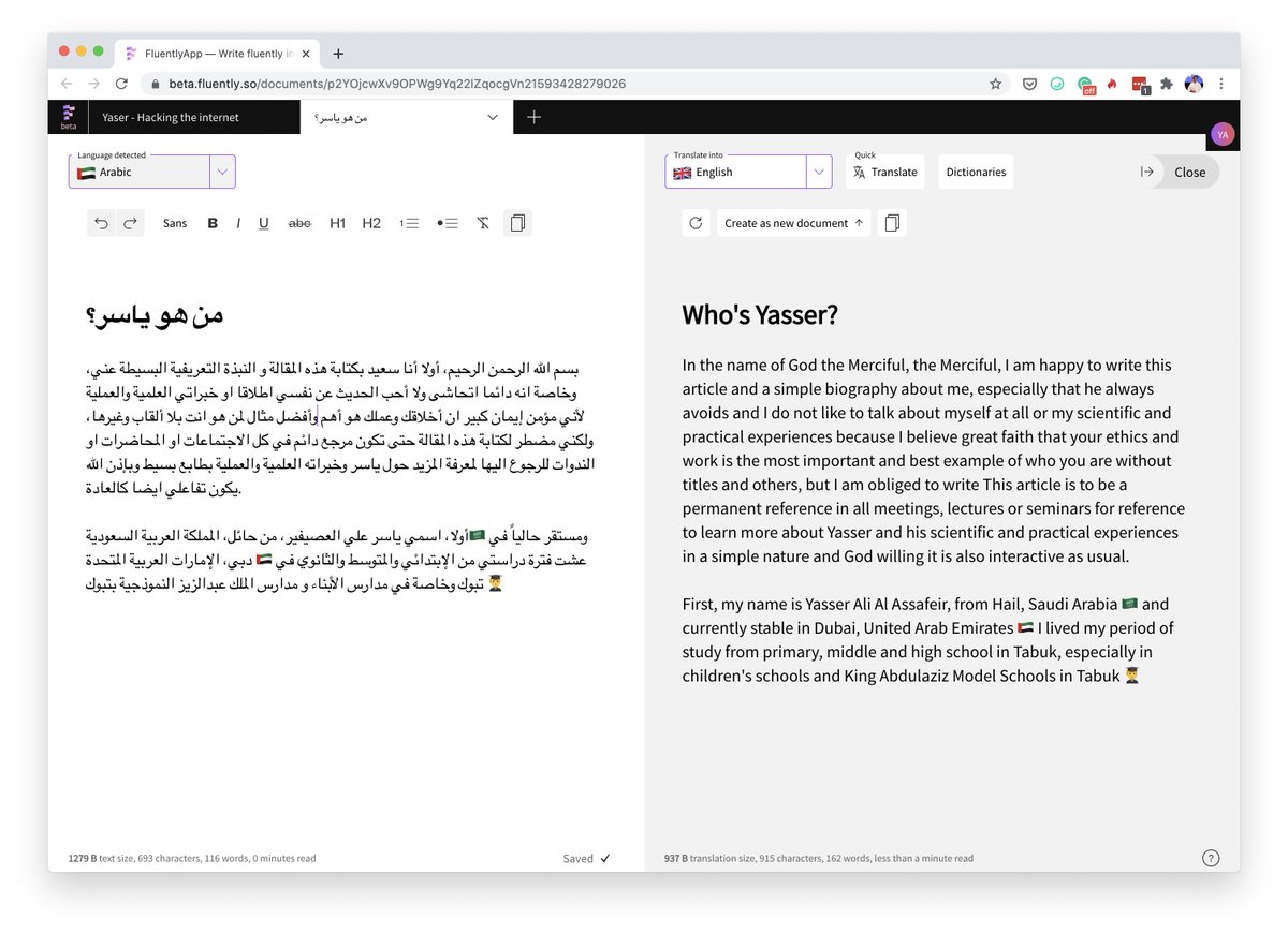 وداعاً للكتابة باللغات المختلفة و الإحراج👋
منصة جديدة تقوم بترجمة أي نص من لغتك الأصلية الى اللغات الأخرى❤️ مع الحفاظ على معنى الكلمات وتناسقها باللغة الاخرى لتظهر انك كتبتها بنفس اللغة💪
fluently.so/trybeta?ref=al…
مثالين👇
مقدمة بحث PhD من 🇬🇧الى🇸🇦
مقدمة النبذة التعريفية من 🇸🇦الى🇬🇧