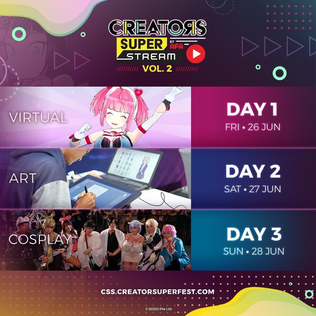 #CSSVol2 Archive stream selama 3 hari masih bisa ditonton oleh para pemegang tiket dan hanya akan tersedia hingga besok, Selasa 30 Juni jam 7 Malam!

Dapatkan tiketmu disini!
css.creatorsuperfest.com/ticket

Creators Super Stream 2020 Vol.2
Stay Home, Stay Safe, Stay Creative!