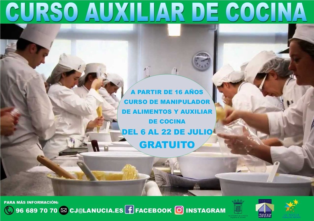 📢Ya está aquí el Curso de Manipulador de Alimentos‼️
📆6 de julio⏰9 a 14h
Y si quieres seguir formándote continúa con el Curso de Auxiliar de Cocina👩🏻‍🍳
📆 Del 7 al 22 de julio⏰De 9 a 14h
Inscríbete al 966897070 o📩 cj@lanucia.es
Plazas son limitadas‼️
ℹ️ lanucia.es/juventud-curso…