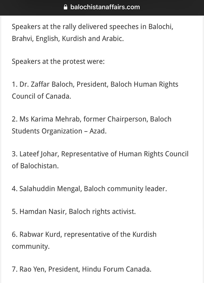 Just as Farzana Majeed, she used her ‘activism’ as part of Mama Qadeer’s fraud ‘missing persons campaign’ & leadership of banned BSO-Azad to claim asylum in Canada.There she continues with her anti-Pakistani activities in close coordination with her Indian RAW handlers./123