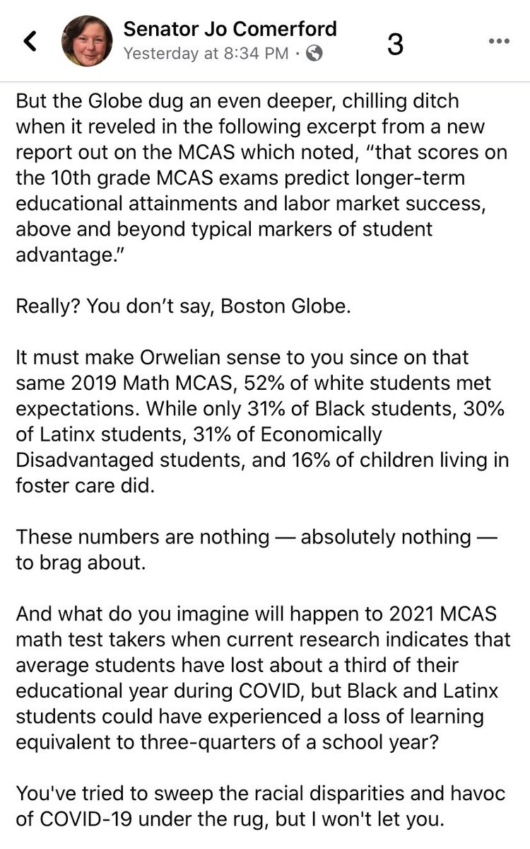 MonaLisaLvsHeah's tweet image. In response to a Boston Globe editorial, Senator @Jo_Comerford defends her bill w/@massteacher in calling for a 4 yr moratorium on MCAS testing in order to “build back stronger &amp;amp;more equitably from COVID-19”: massteacher.org/news/2020/06/m… 
Thank you Sen Comerford! #MAedu #lesstesting