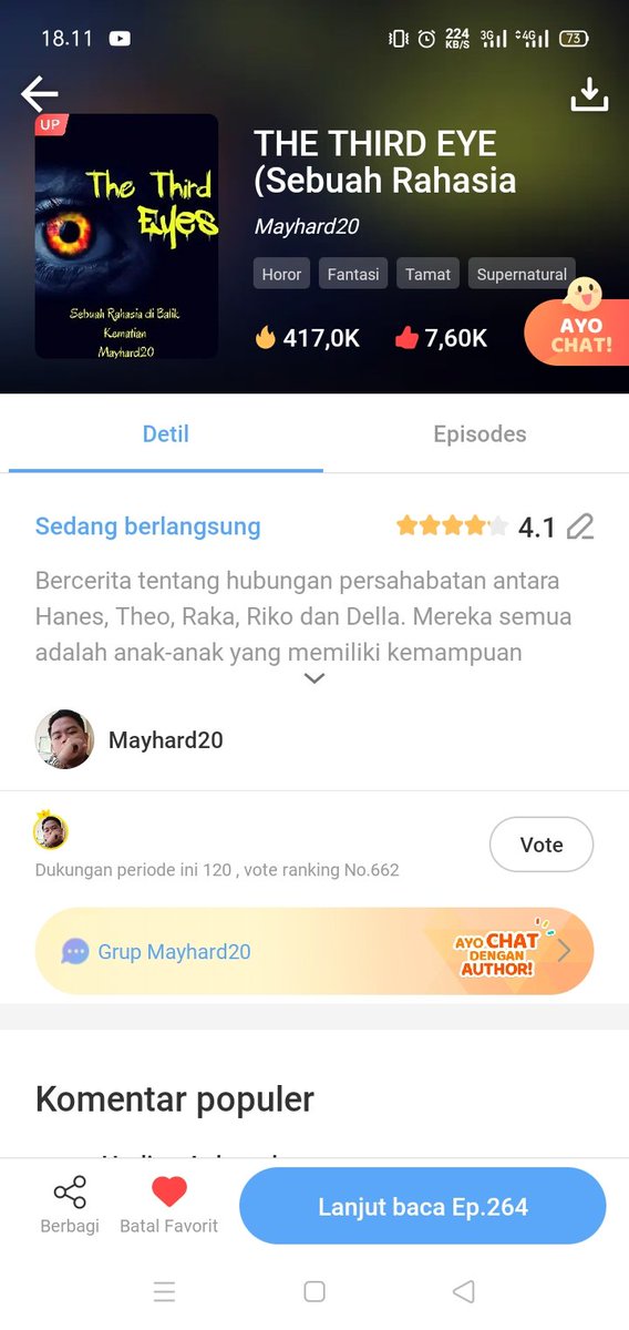 mayhard_20's tweet photo. Novel Update
The Third Eye
Part 264
Sebuah Pertemuan

Genre: Horor, Fantasi &amp; Misteri
Link:  https://t.co/rk8MsFoVNt

Tersedia di aplikasi Noveltoon (Ios/Android)
#horor 
#bacahoror 
#CeritaSeram 
#CeritaHantu 
#noveltoon 
#misteri https://t.co/9zbGFcN3lJ