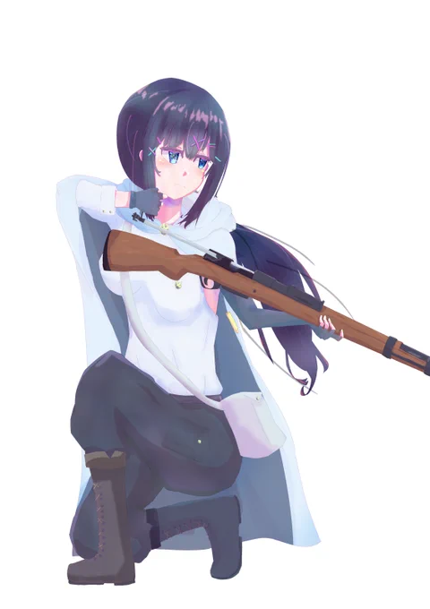 スナイパーをコッキングしている姿を描いてみました。名前は凪 
