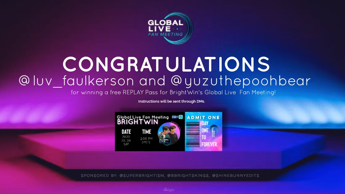 BrightwinDayOne's tweet photo. Congratulations @luv_faulkerson and @Yuzuthepoohbear for winning a REPLAY pass to BrightWin's Global Live Fan Meeting! β¨
Last set of winners will be announced tomorrow! ππ
#DayOneToForeverGAR https://t.co/DCHf4lZJyE