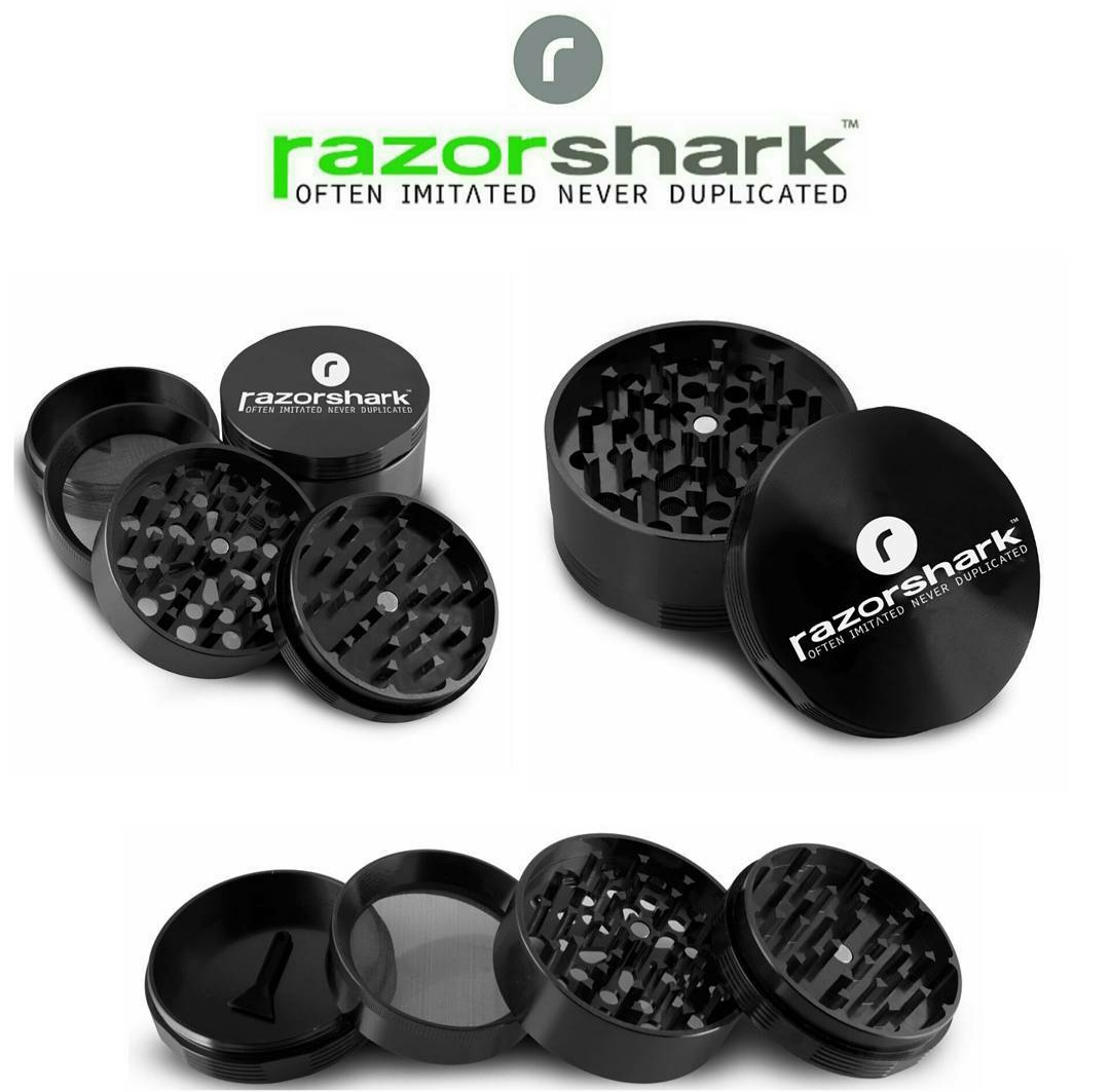 RealRazorShark's tweet photo. Our flagship Razorshark Grinder is sized 2.2 and 2.5 inch. 

✅  Aircraft Aluminium 
✅  Anodized Finish
✅  Powerful Magnet
✅  Practically Smellproof
✅  Incredibly Durable
✅  4 Piece 3 Chamber 
✅  Space Grey or Razor Black. https://t.co/uM3sB85Y2n