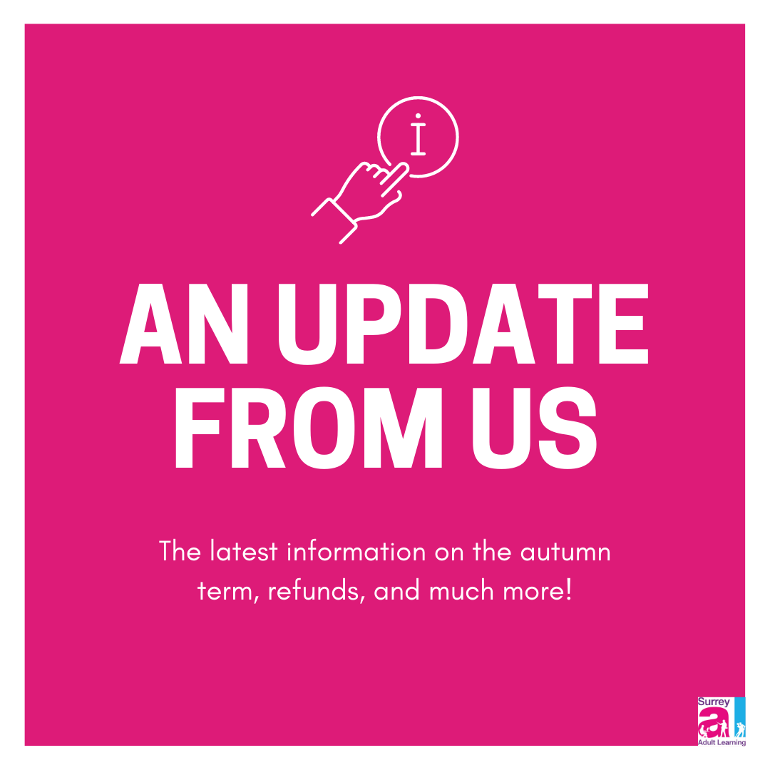 ❗ Update from SAL ❗

All of our Centres will remain closed to both learners and staff until further notice, with planned reopening currently set for September. 

For more information and to read more, please head to our webiste - surreycc.gov.uk/schools-and-le…
