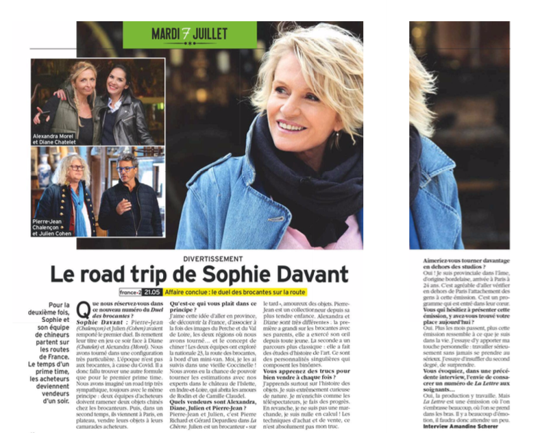 #Inédit #AffaireConclue #prime

➡️ "Le road trip de Sophie Davant"
"Le duel des brocantes sur la route" dès le mardi 7 juillet à 21h05 sur @France2tv
Merci <a href="/Tele7/">Tele</a>