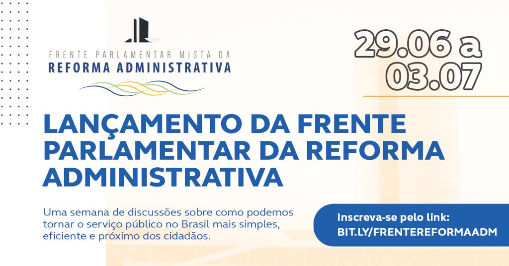 REFORMA ADMINISTRATIVA Participe do lançamento da Frente Parlamentar que vai discutir como podemos tornar o serviço público no Brasil mais simples e próximo dos cidadãos. 🙋‍♀️🙋🇧🇷 INSCREVA-SE👉https://t.co/zjXW4sUei3 #ReformaAdministrativa2020 https://t.co/YD4QRKoNKy