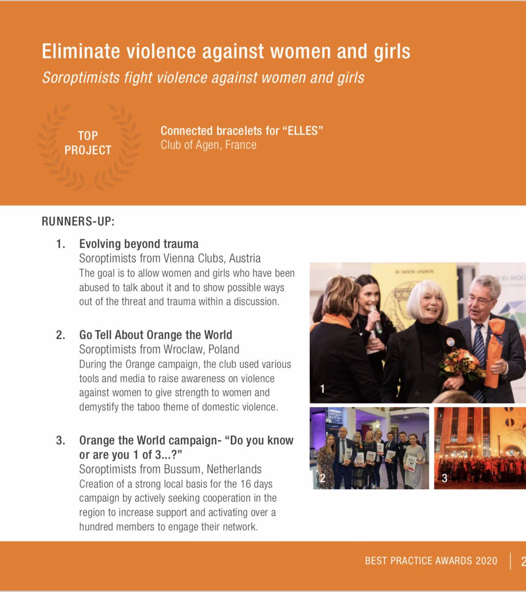 RiekvanderVlag's tweet photo. Proud that the #OrangetheWorld campaign of the Dutch #SoroptimistclubBussum e.o. was nominated as a runner-up for @SIEurope #BestPracticeAward in the category violence against women @NLSoroptimist https://t.co/WlLUZfQ3xg