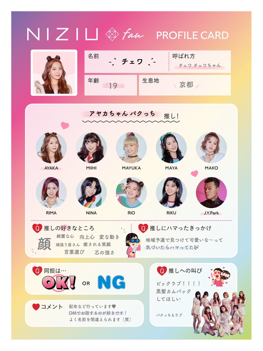 ˏˋ チェワ ˎˊ در توییتر パンナコッタさん Panna Rarara が素敵なテンプレートを出されていたので 使わせていただきました ありがとうございます 虹プロフィール Niziu