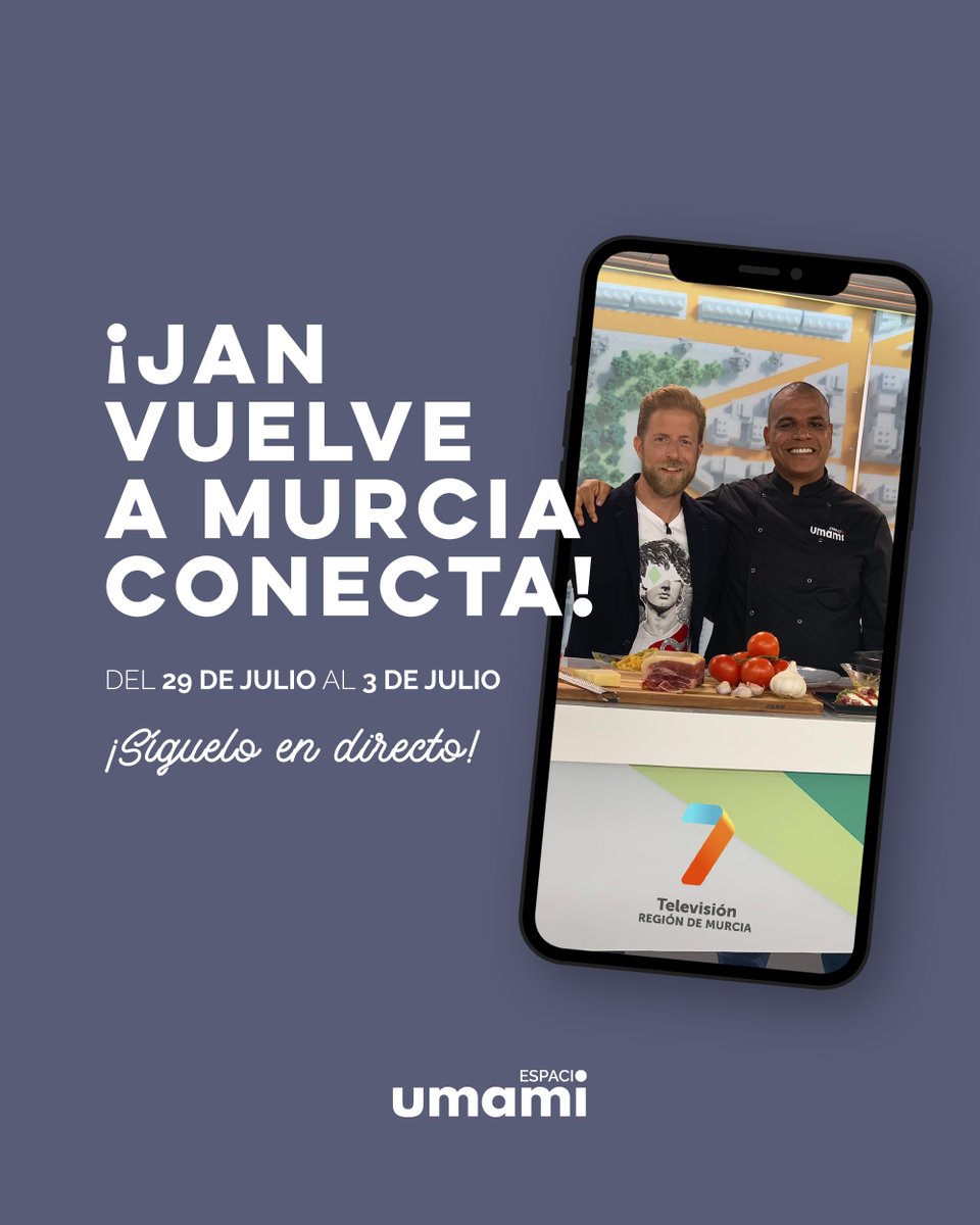 EspacioUmami's tweet photo. ¡Jan vuelve a @La7_tv! Desde hoy hasta el 3 de julio todas las tardes con recetas espectaculares en directo para #MurciaConecta con @fran_saez 😃 #espacioumami #recetasconumami #umami #murcia https://t.co/F1wlnV9pNP