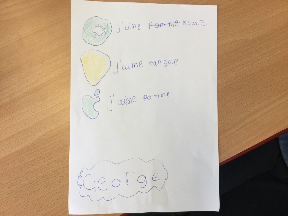 SouthfieldsY5's tweet photo. The KW group have responded to #frenchwithmrinnes fruit challenge! Here’s the first four .... 🍇🇫🇷 https://t.co/jJ68KybD0N