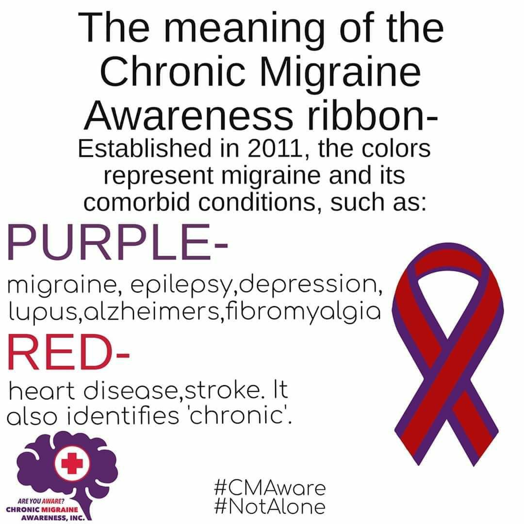 CMAware's tweet photo. Do you know the meaning of the chronic migraine awareness ribbon?
#CMAware
#ChronicMigraineAwareness
#PurpleAndRed
#YouNeedCommunity
#MHAM https://t.co/xQ7qslf3sL