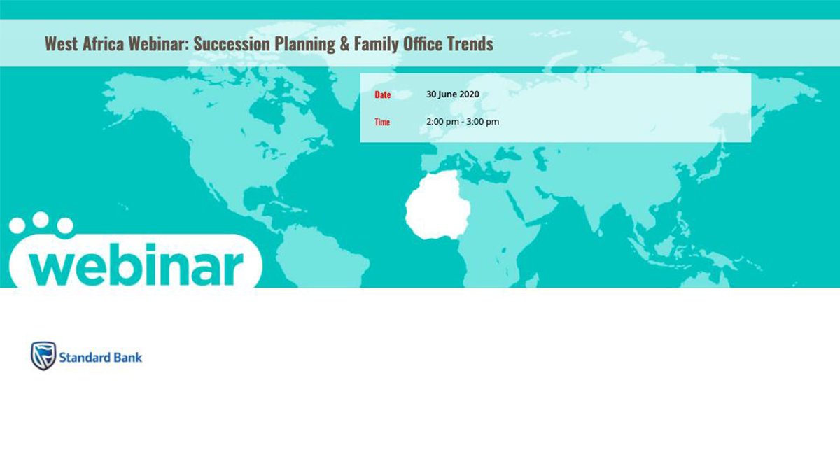 bit.ly/3icysVC | Our Managing Principal Bimpe Nkontchou &amp; David Bell of <a href="/clubpcd/">pcd.club</a> will be part of the webinar panel discussion on #Succession #Planning and #Family #Office Trends, kindly sponsored by <a href="/SBGroup/">Standard Bank Group</a>