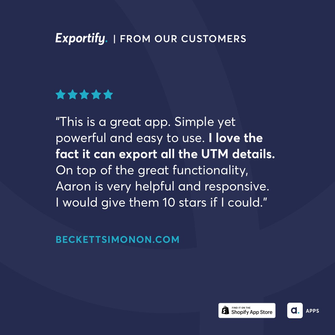 AbleSense's tweet image. ⭐⭐⭐⭐⭐⭐⭐⭐⭐⭐
10 stars? Hmm... it&apos;s unusual, but we&apos;ll allow it!

(We&apos;re perfectly pleased with this review of our #Exportify app from @BECKETTSIMONON!)

#shopifyapp #customdev