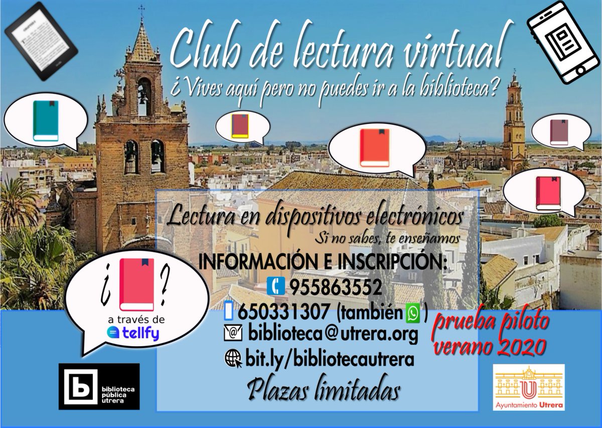 Disfruta de la lectura con otras personas sin tener que ir a la biblioteca con nuestro nuevo #clubdelectura #virtual. Prueba piloto VERANO 2020 con <a href="/Tellfy_es/">Tellfy</a>  bibliotecaspublicas.es/utrera/infoloc…