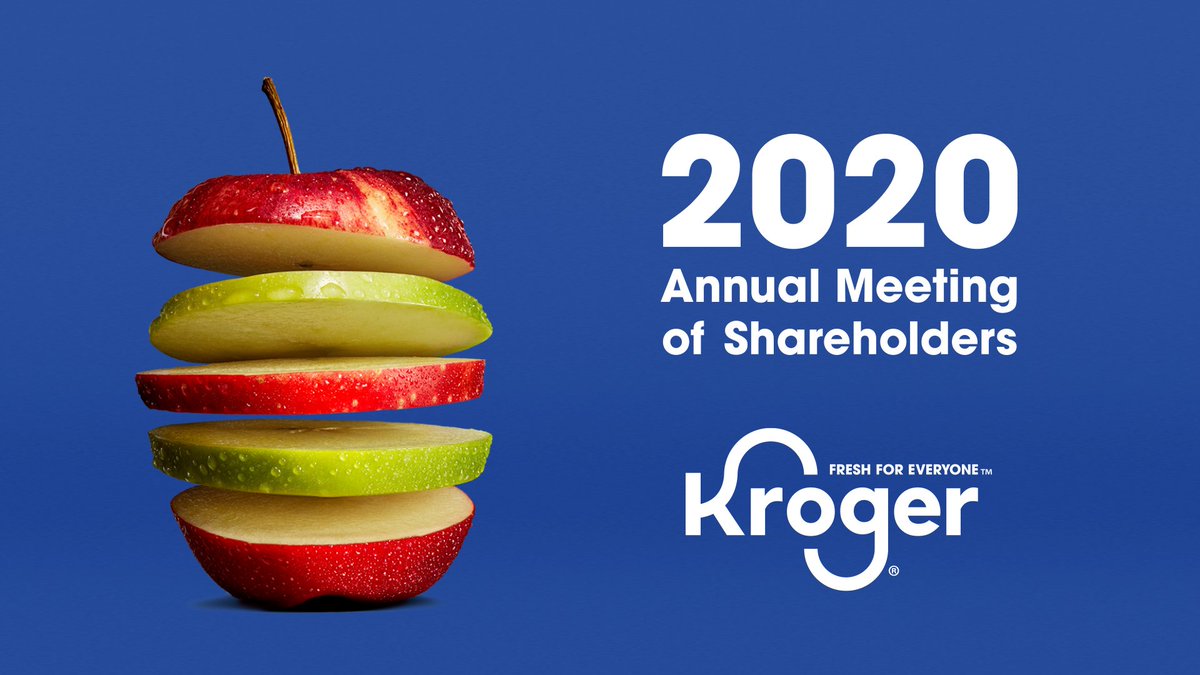 KrogerNews's tweet photo. "As we near the completion of our three-year Restock Kroger journey, we will continue to focus on speed, action, agility and transformation," - Rodney McMullen, chairman and CEO.
 
Hear more from our first virtual shareholder meeting: https://t.co/Hj3zADIcs0 https://t.co/d8WmVAwYpb