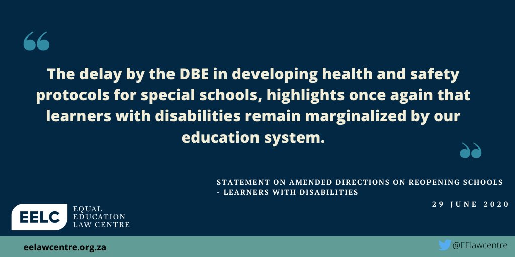 EElawcentre's tweet photo. 📢Civil Society victory as DBE amendments to the Directions for the first time provides for learners with disabilities

Inclusion of these provisions represent a victory for the collective advocacy of civil society for adequate health &amp; safety measures 👇

https://t.co/3A8eFQGXQH https://t.co/VDNQAZAGiC