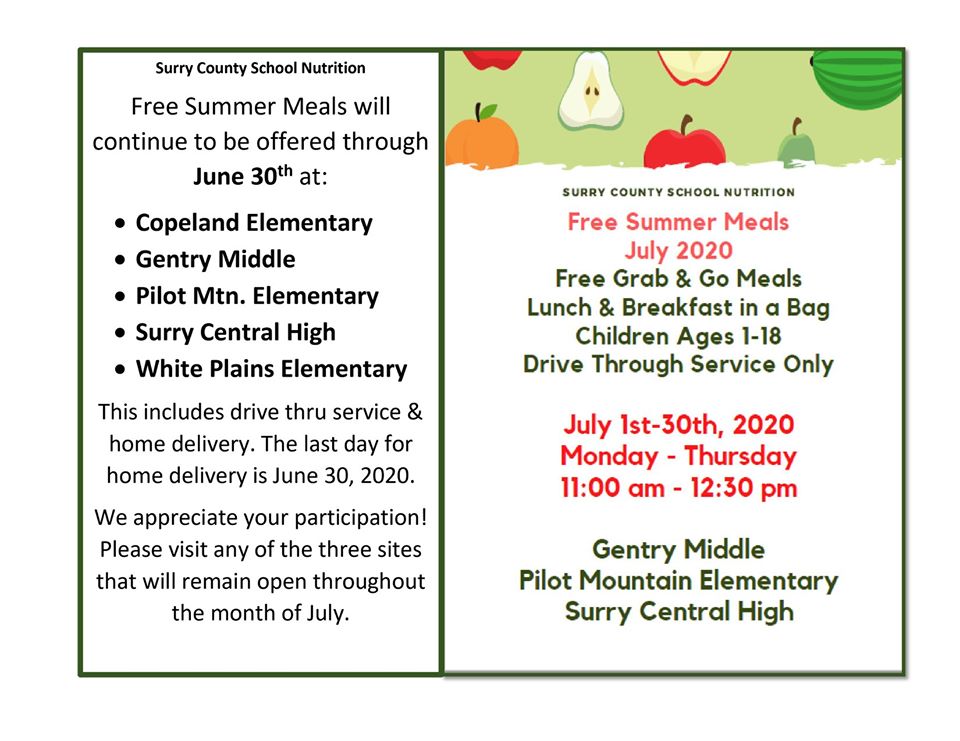 SurryCoSchools's tweet photo. We appreciate your participation! Please visit any of the three sites that will remain open throughout the month of July. https://t.co/cliM8jL0xp