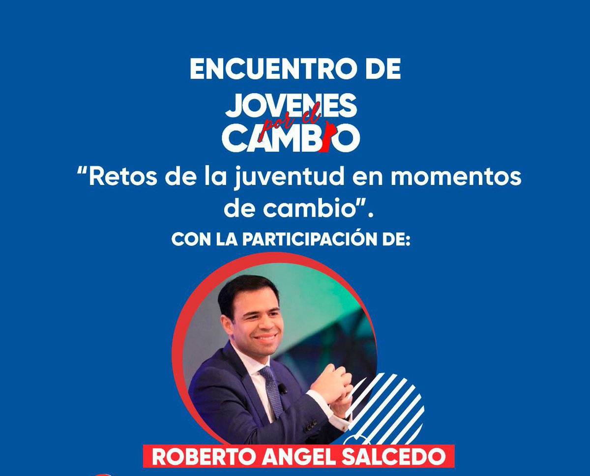 Junidosxcambio's tweet photo. S O R P R E S A 🔥 La tarde de hoy, Lunes 29 de Junio, Jóvenes Unidos por el Cambio tendrá un encuentro especial denominado:
“Retos de la juventud en momentos de Cambio”, con la participación de Roberto Ángel salcedo (@robertoangel02 )💥.
🗓: Lunes 29 de Junio (HOY🔥)
⏰: 3:00 PM https://t.co/io6CTTAulG