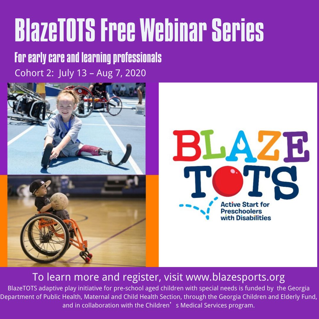 blazesports's tweet image. Missed #BlazeTOTs webinar series 1? no worries, join us from July 13th to August 7th for the cohort 2,we will continue to connect with #EarlyCare and #LearningProfessionals to explore how to provide an active start for preschoolers with disabilities. Visit our website to register