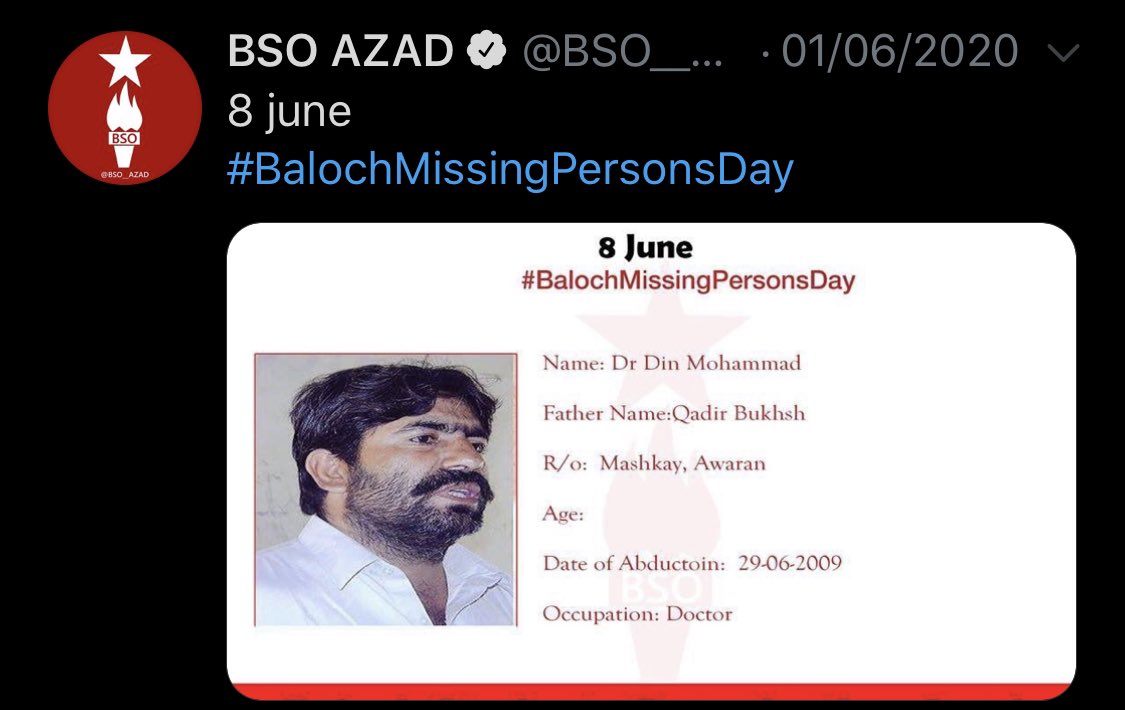 Dr Deen Mohammad Baloch is also a medical graduate from BMC, the hotbed of banned terrorist BSO-Azad.He was also not only was an active leader of banned terrorist group BSO-Azad but he was also a member of BNM that calls for violent terrorism against the state./136