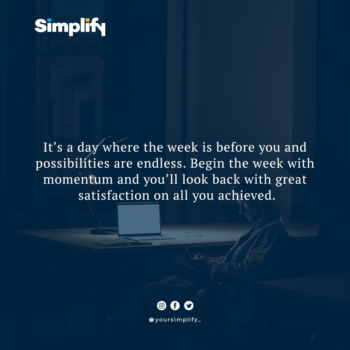 Its Monday again, remember to stay Focused!
Choose Simplicity, choose Simplify

Have a Great week ahead from us @yoursimplify 
#inventorymanagement #pos #software #businesssolution #businessmanagement #simplifyyourbusiness #salesmanagement #erp #receipting #customermanagement