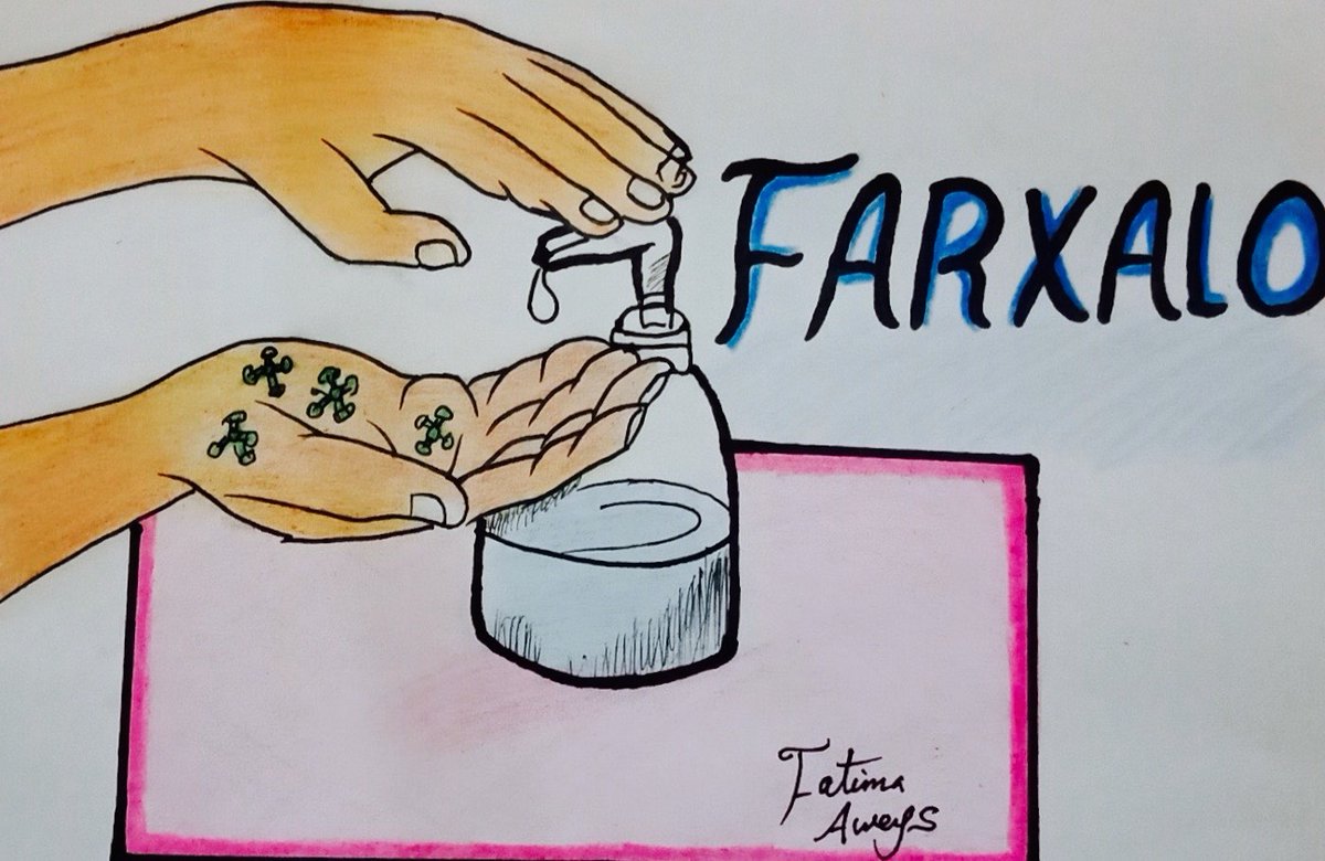 EU_in_Somalia's tweet photo. Today we showcase Fatima Aweys Osman, a young artist based in Mogadishu. She is part of our #ArtistsAgainstCovid initiative we started last week to help spread awareness about the disease and reduce the spread of #COVID__19. #KalaDurka #XidhoAfgashi #GuryahaGooga https://t.co/estcrk3j7X