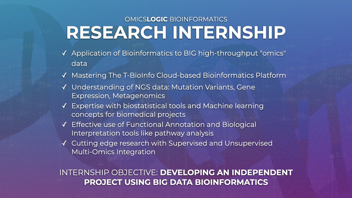 OmicsLogic's tweet image. The #BioinformaticsResearchInternship is an intensive hands-on program available to interested students for 3 months or 6 months. The interns learn about advanced #bioinformaticstools and work on independent or group projects. 
Register to learn more - bit.ly/2Zhh9tS