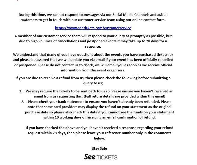See Tickets on Twitter "Please read the latest Customer Service update